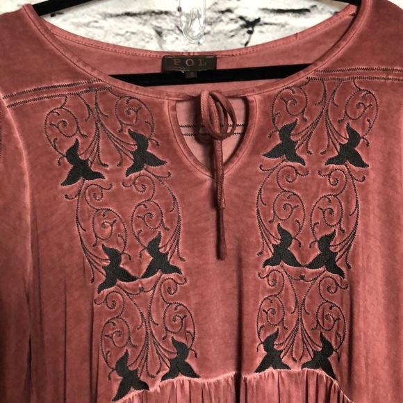 POL Embroidered Dress. Red Brick. - Picture 7 of 11